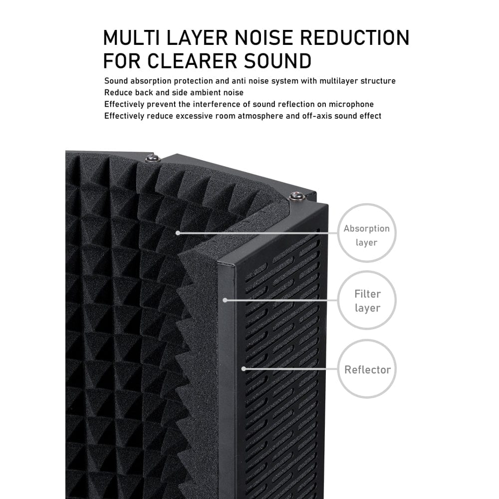 Audio Array Vocal Booths Black Audio Array AA-07 3 Panel Metal Isolation Shield for Microphone with Insulation