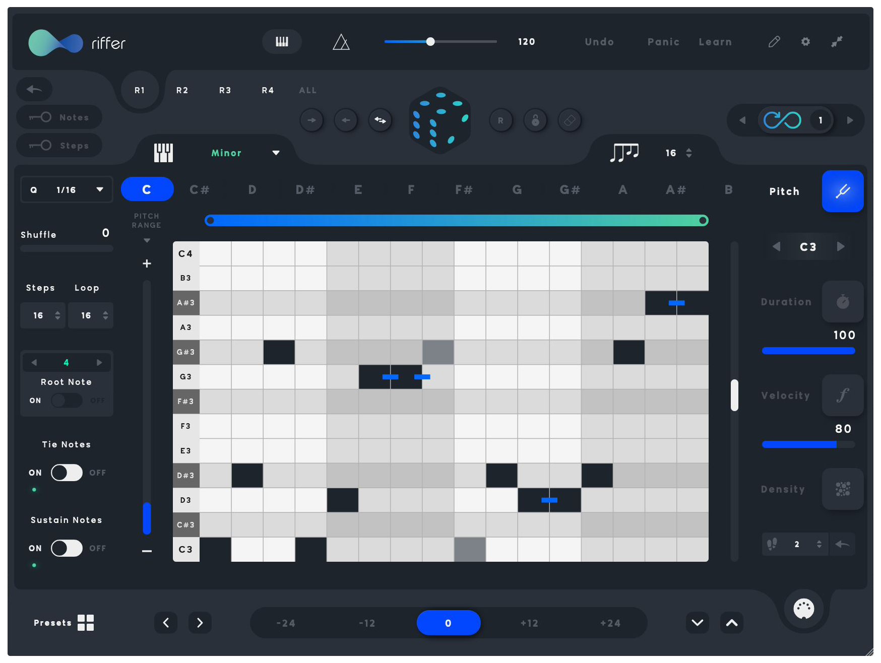 Audiomodern Virtual Instruments Audiomodern Riffer Creative MIDI Sequencer Plug-in