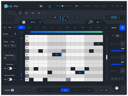 Audiomodern Virtual Instruments Audiomodern Riffer Creative MIDI Sequencer Plug-in