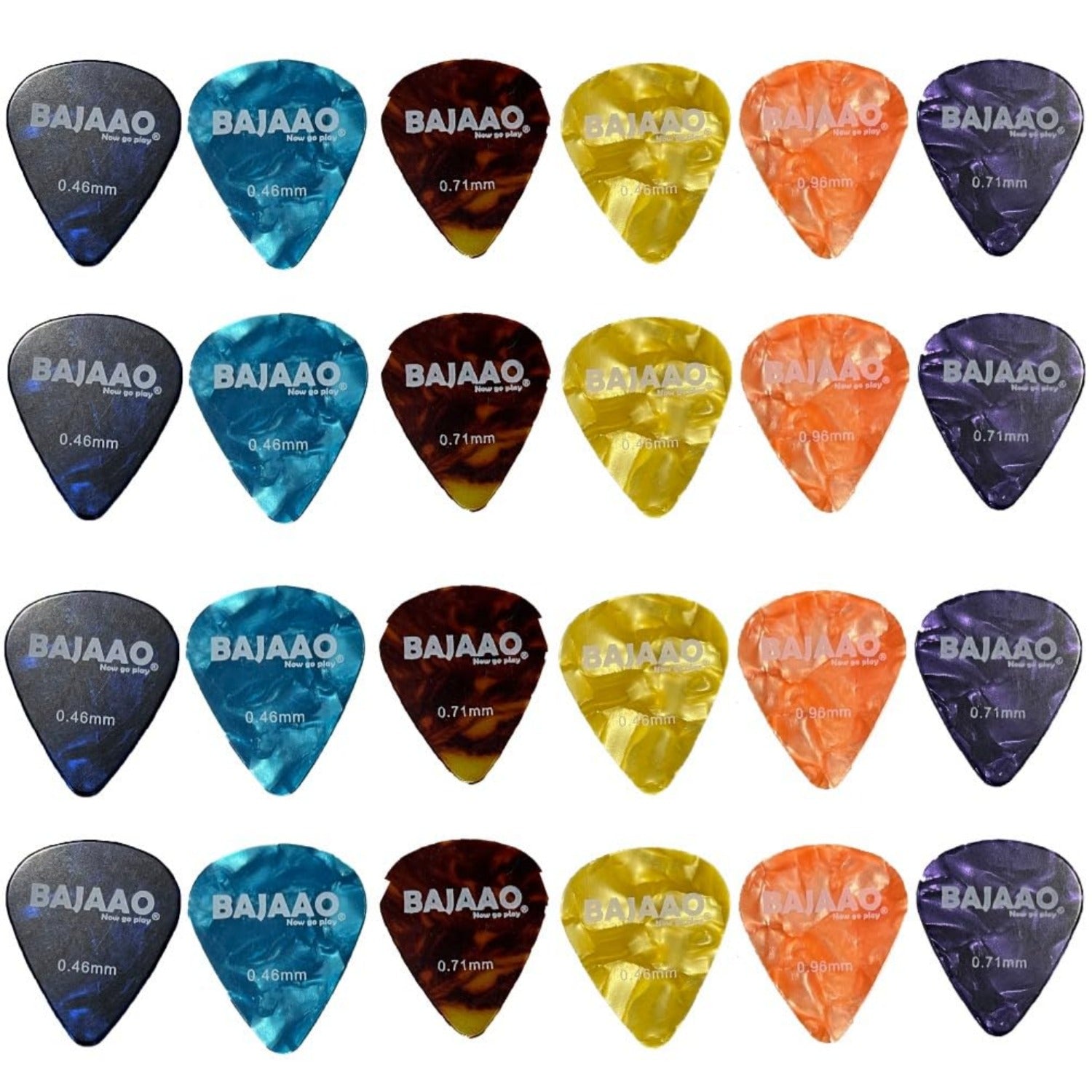 Bajaao Picks Pack of 24 Bajaao Celluloid Guitar Pick Set of Various Thickness (0.46, 0.71, 0.96 mm) #pack_pack-of-24