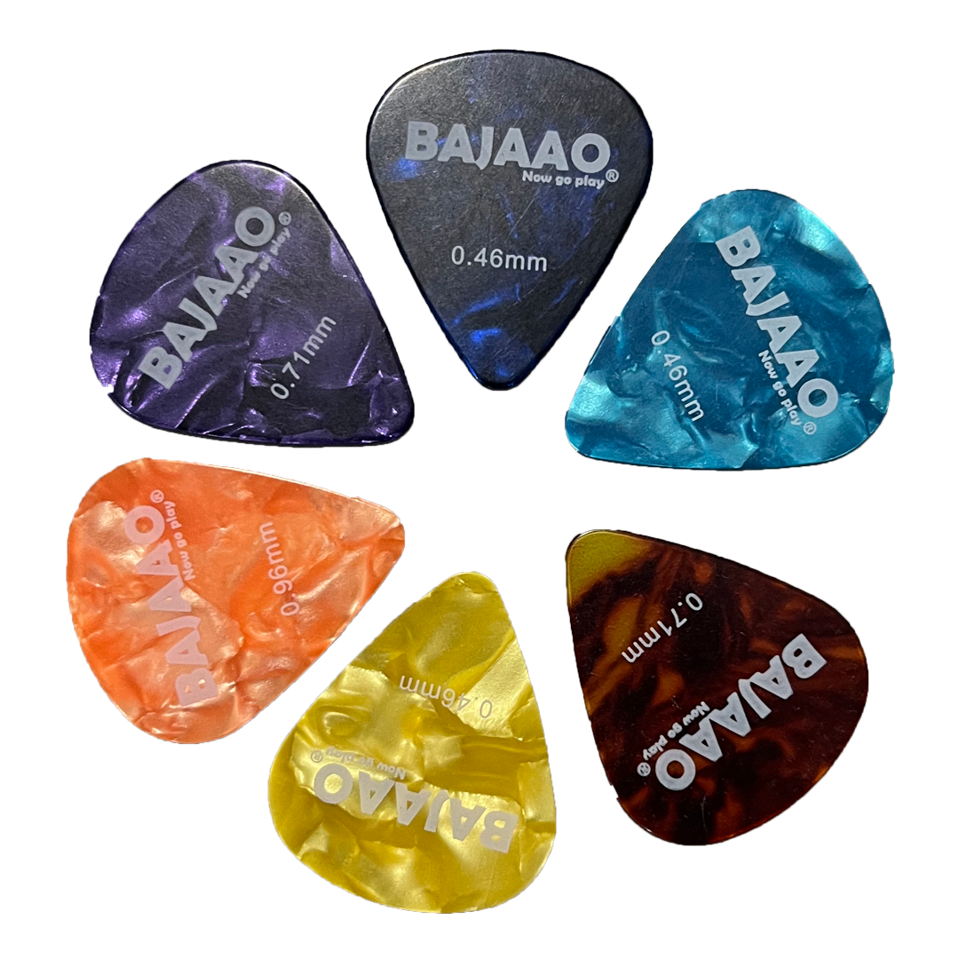 Bajaao Picks Pack of 6 Bajaao Celluloid Guitar Pick Set of Various Thickness (0.46, 0.71, 0.96 mm) #pack_pack-of-6