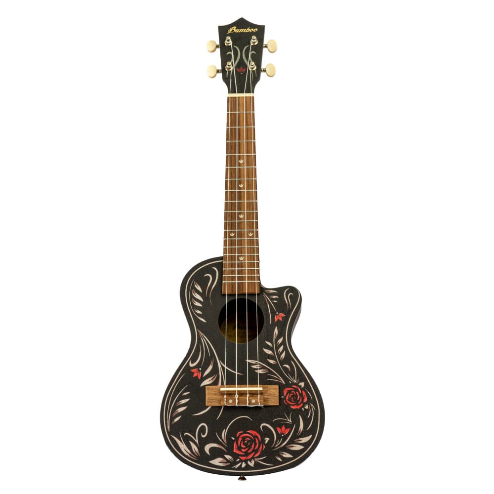 bamboo concert ukuleles flowers and roll bamboo new generation black edition series concert ukulele with gig bag      #black-edition_flowers-and-roll