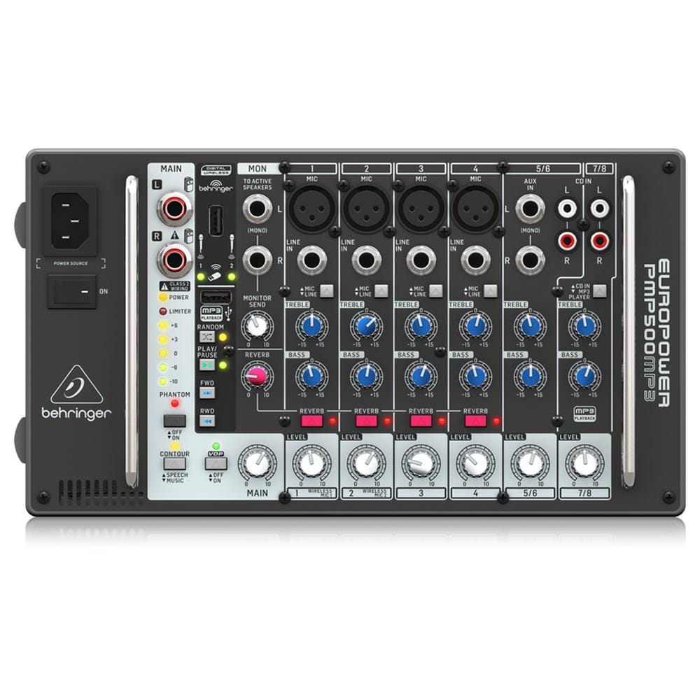 behringer analog mixers behringer europower pmp500mp3 500-watt 8-channel powered mixer