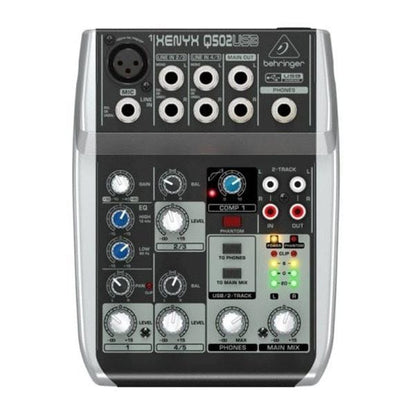 behringer analog mixers behringer xenyx q502usb premium 5-input 2-bus analog mixer - open box