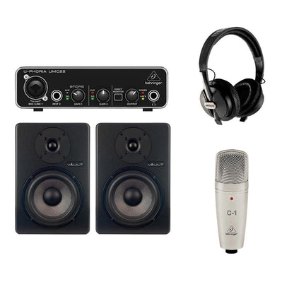 behringer audio interfaces behringer artist recording starter pack with microphone, audio interface, monitors & headphones