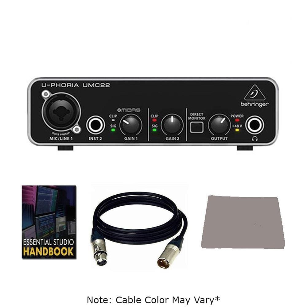 Behringer UMC22 2-Channel USB Audio Interface with Midas Mic Pre Amplifier with XLR Cable, Polishing Cloth & Ebook
