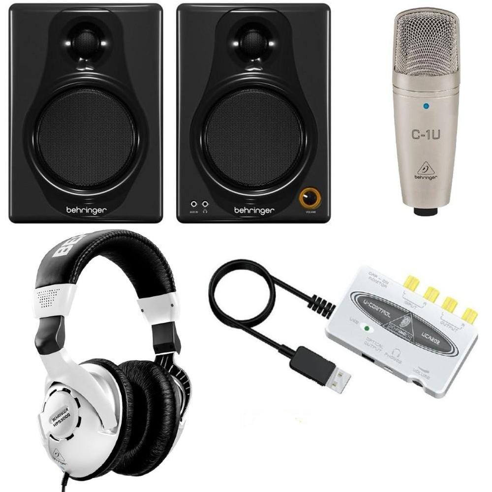 behringer monitor speaker bundles behringer bundle 2.0 c-1u usb microphone uca202, usb-audio interface, media 40usb monitor speakers with hps3000 studio headphones