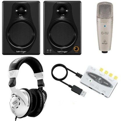 behringer monitor speaker bundles behringer bundle 2.0 c-1u usb microphone uca202, usb-audio interface, media 40usb monitor speakers with hps3000 studio headphones