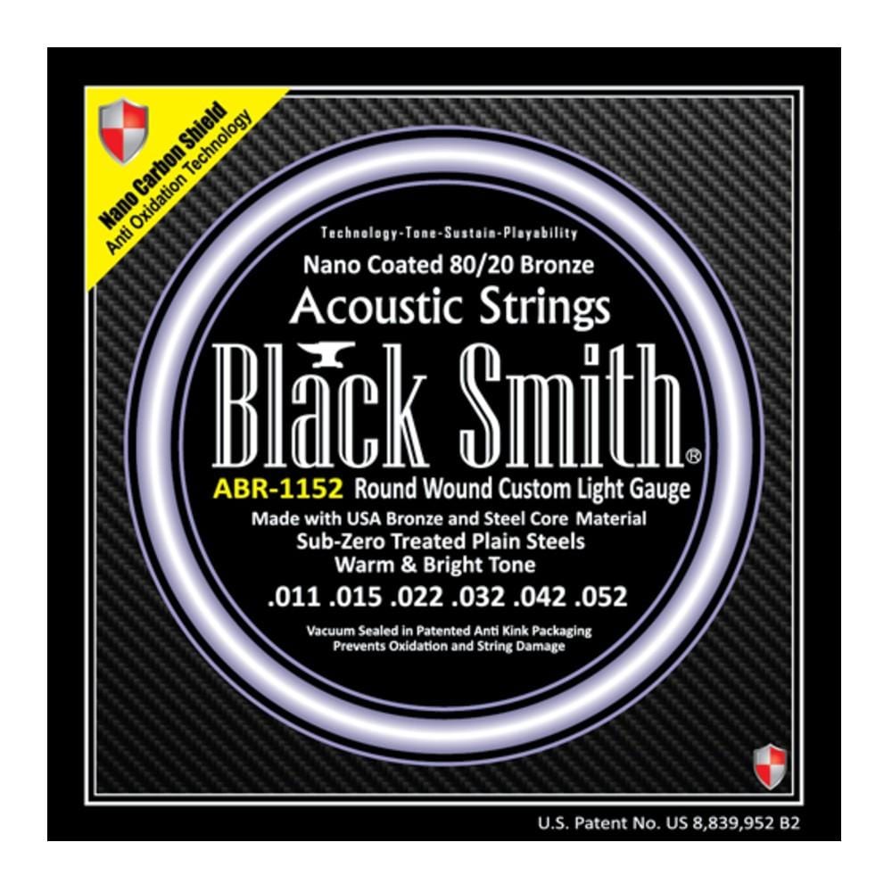 black smith acoustic guitar strings custom light - .011-.052 black smith nano coated 80 / 20 bronze acoustic guitar strings   #size_custom-light---.011-.052