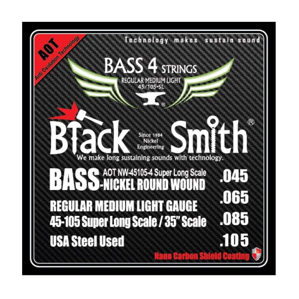 Black Smith Bass Guitar Strings Regular Medium Light-SL - .045-.105 Black Smith Nano Coated Nickel Round Wound Bass Guitar Strings
