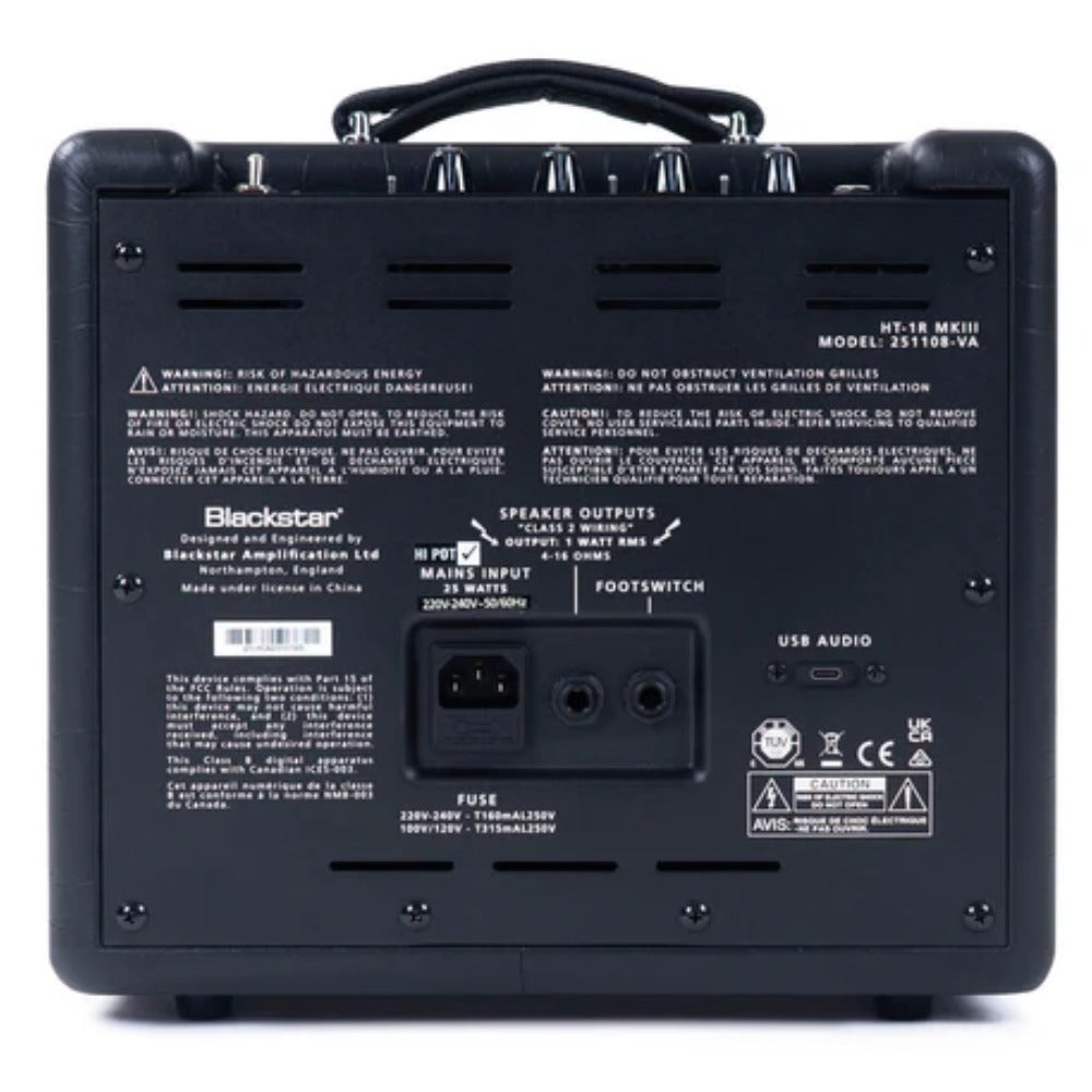 Blackstar Guitar Combo Amplifiers Black Blackstar HT-1R MKIII 1 x 8-inch 1-watt Combo Tube Amplifier 