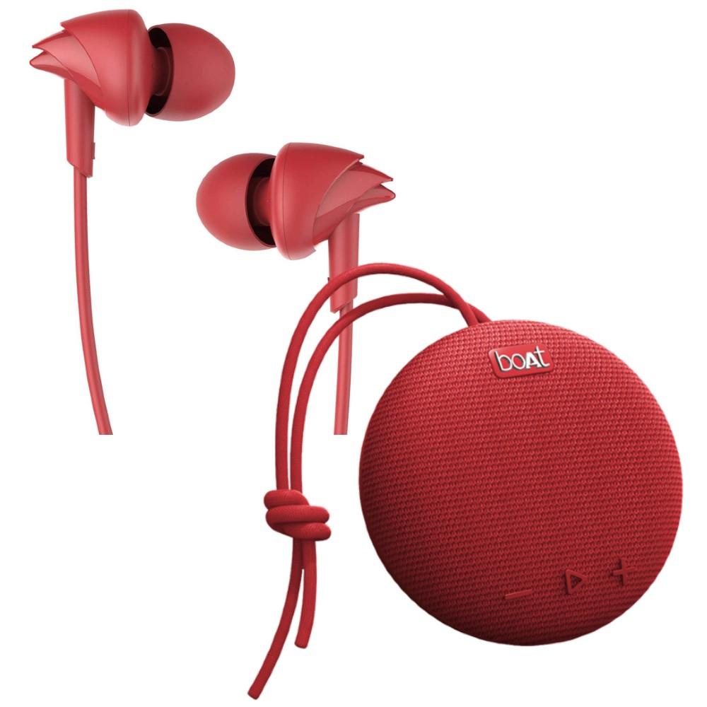boAt Bluetooth Speakers Red Combo Pack of boAt Bassheads 100 In Ear Headphone with boAt Stone 190 Bluetooth Speaker