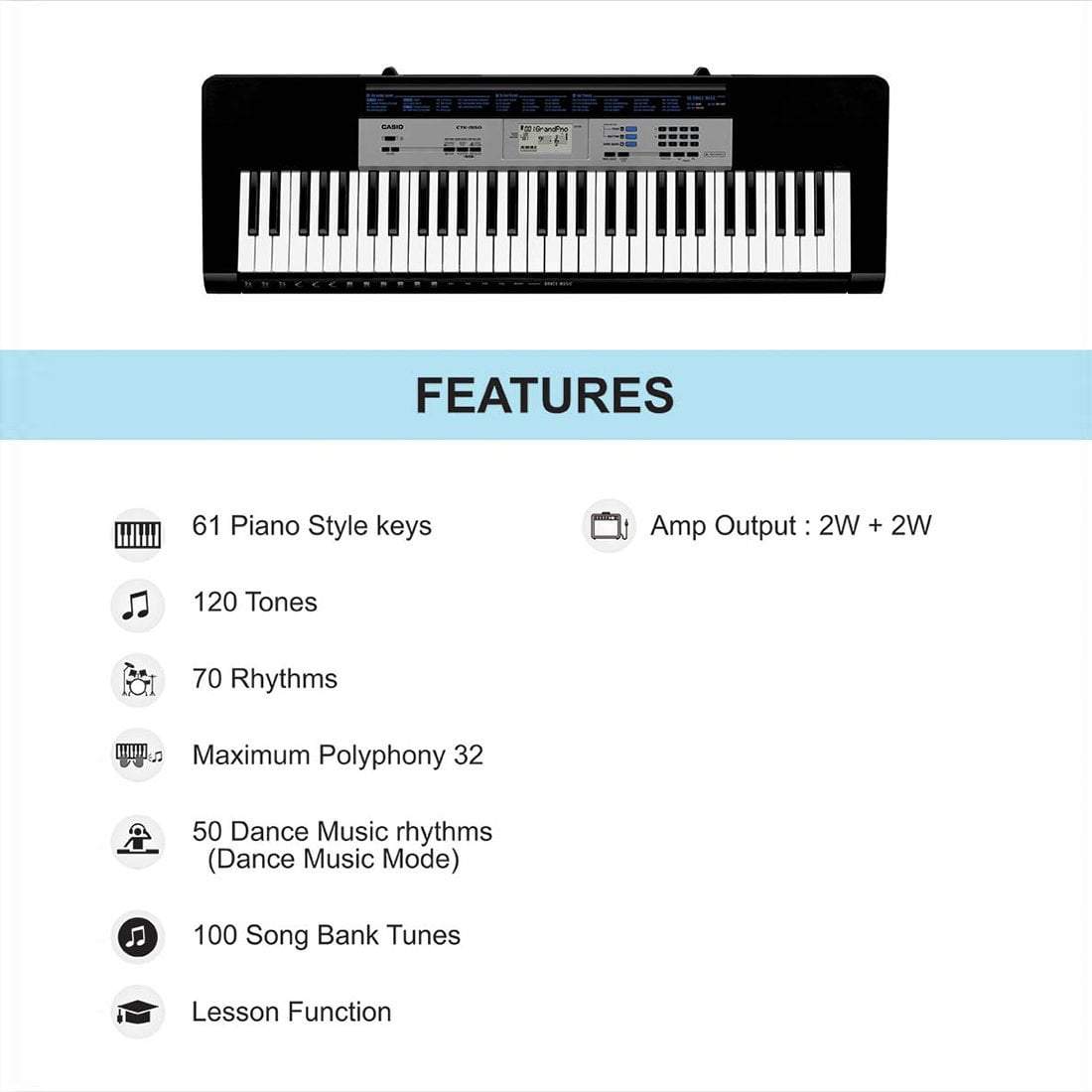 casio keyboard bundles casio ctk 1550 61 key standard portable keyboard with power adapter, gigbag, cloth & ebook