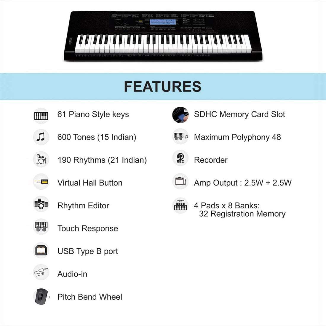 Casio Keyboard Bundles Casio CTK-860IN Keyboard With Keyboard Gig bag And Power Adapter
