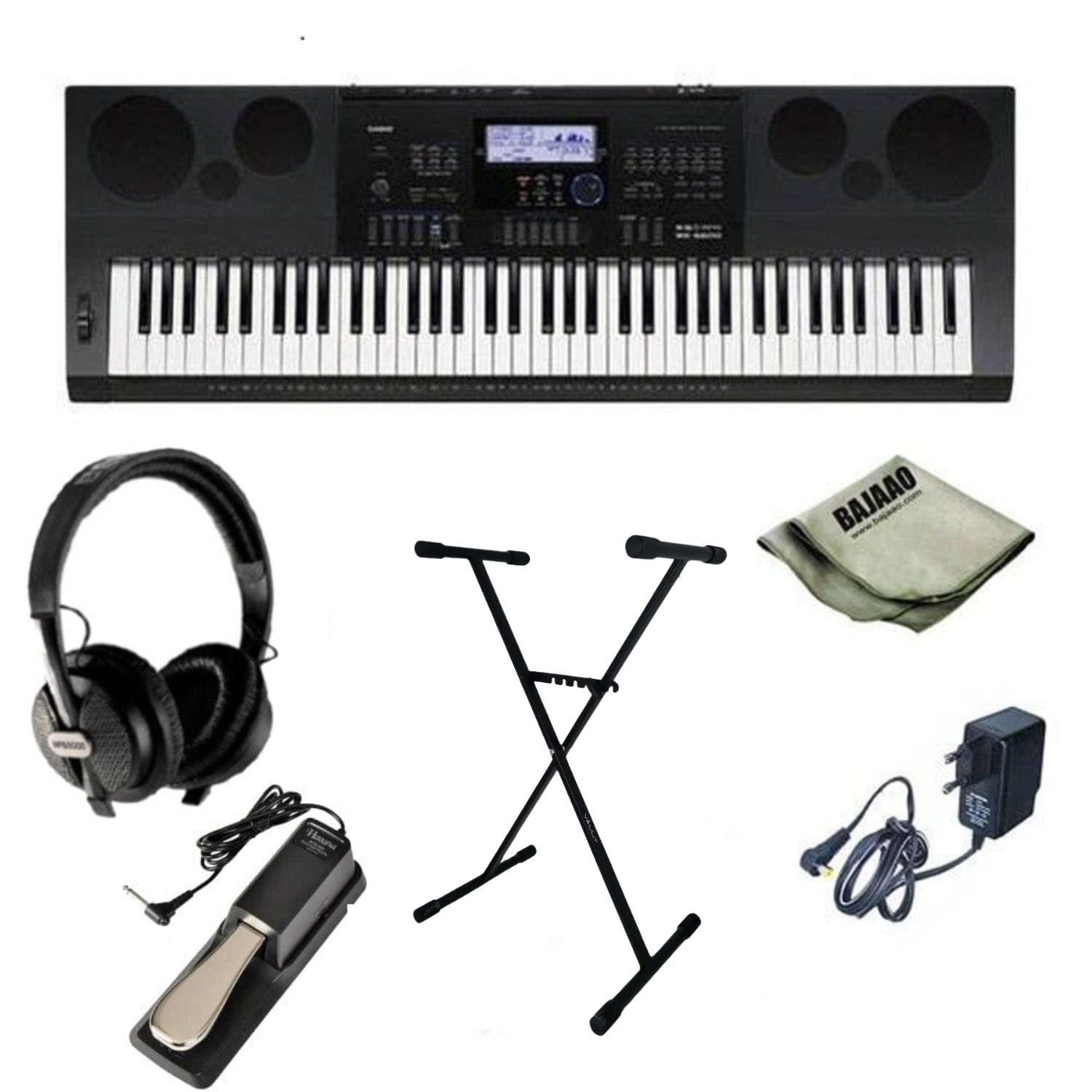 Casio Keyboard Bundles Casio WK-6600 High Grade Workstation 76-Key Keyboard With Headphone, Stand, Pedal, Polishing Cloth and Power Adapter