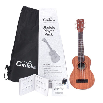 cordoba soprano ukuleles cordoba up-1s ukulele player pack soprano - natural mahogany