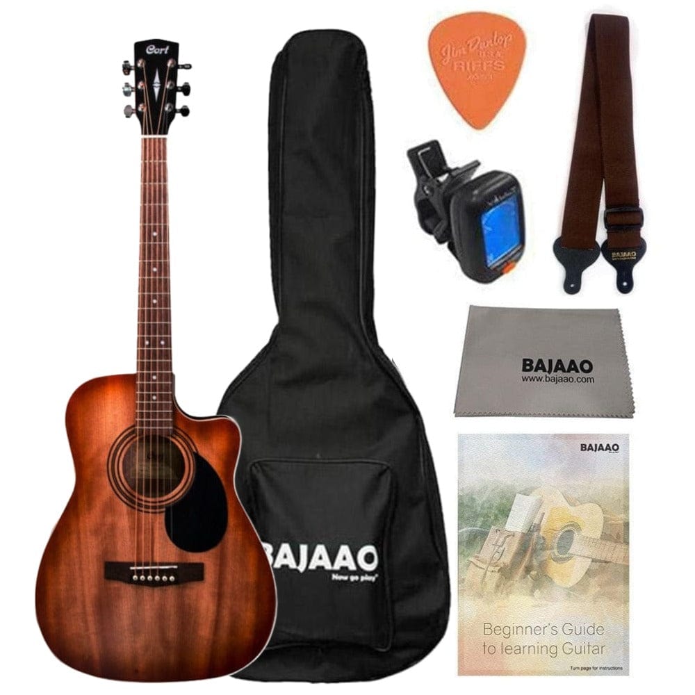 Cort Acoustic Guitars Bundle / Mahogany Cort AF500C Standard Series Cutaway 6 String Acoustic Guitar