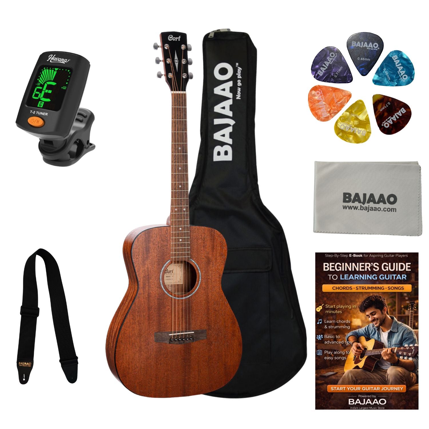 Cort Acoustic Guitars Bundle / Open Pore Cort AF510M-OP Concert Body 6 String Acoustic Guitar - Open Pore#type_bundle,color_open-pore
