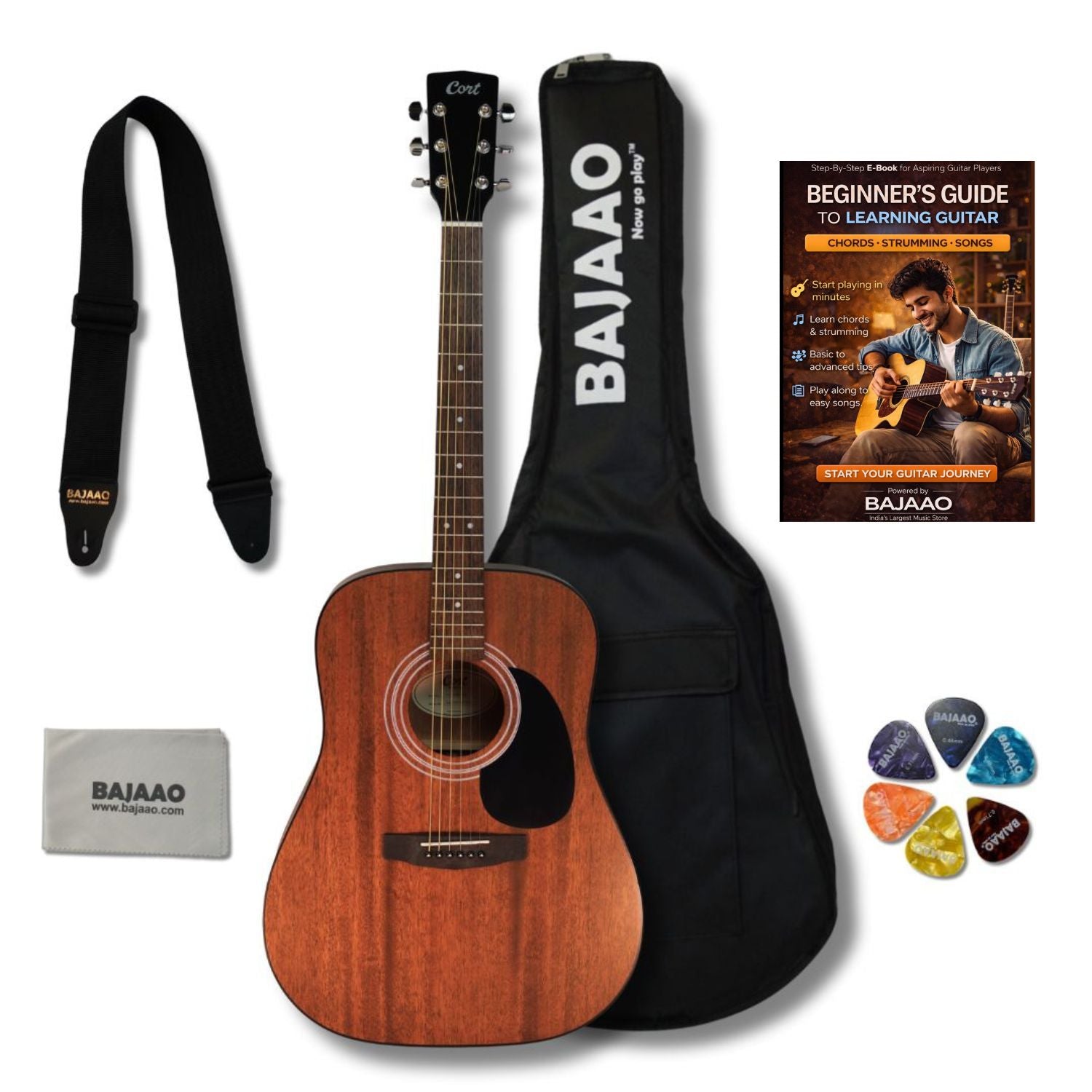 Cort Acoustic Guitars Mahogany / Bundle Cort AD300 6 String Acoustic Guitar#color_mahogany,type_bundle