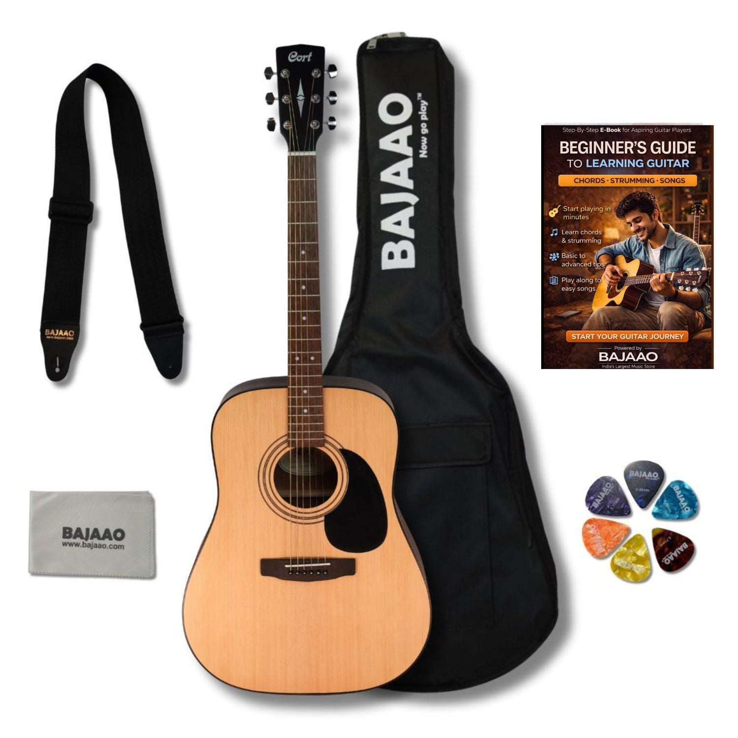 Cort Acoustic Guitars Open Pore / Bundle Cort AD300 6 String Acoustic Guitar #color_open-pore,type_bundle