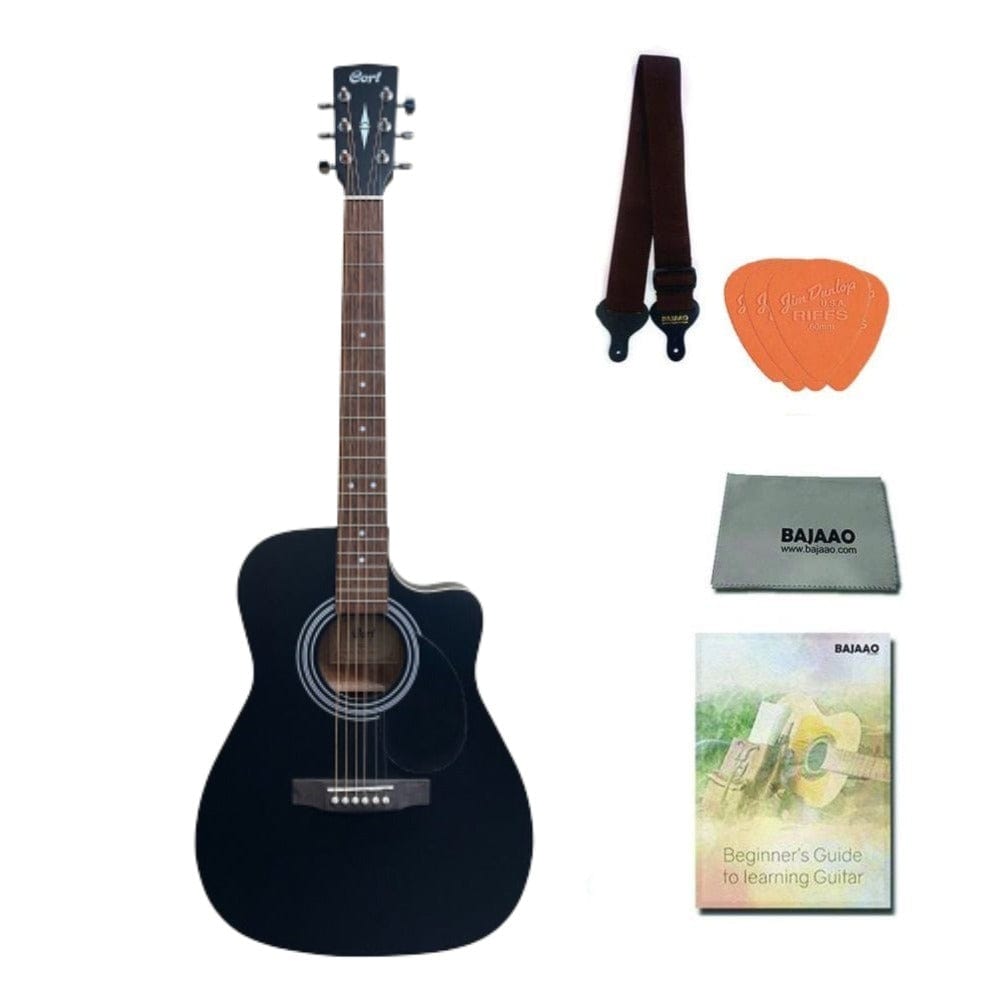 Cort Acoustic Guitars Pack / Black Cort AF500C Standard Series Cutaway 6 String Acoustic Guitar