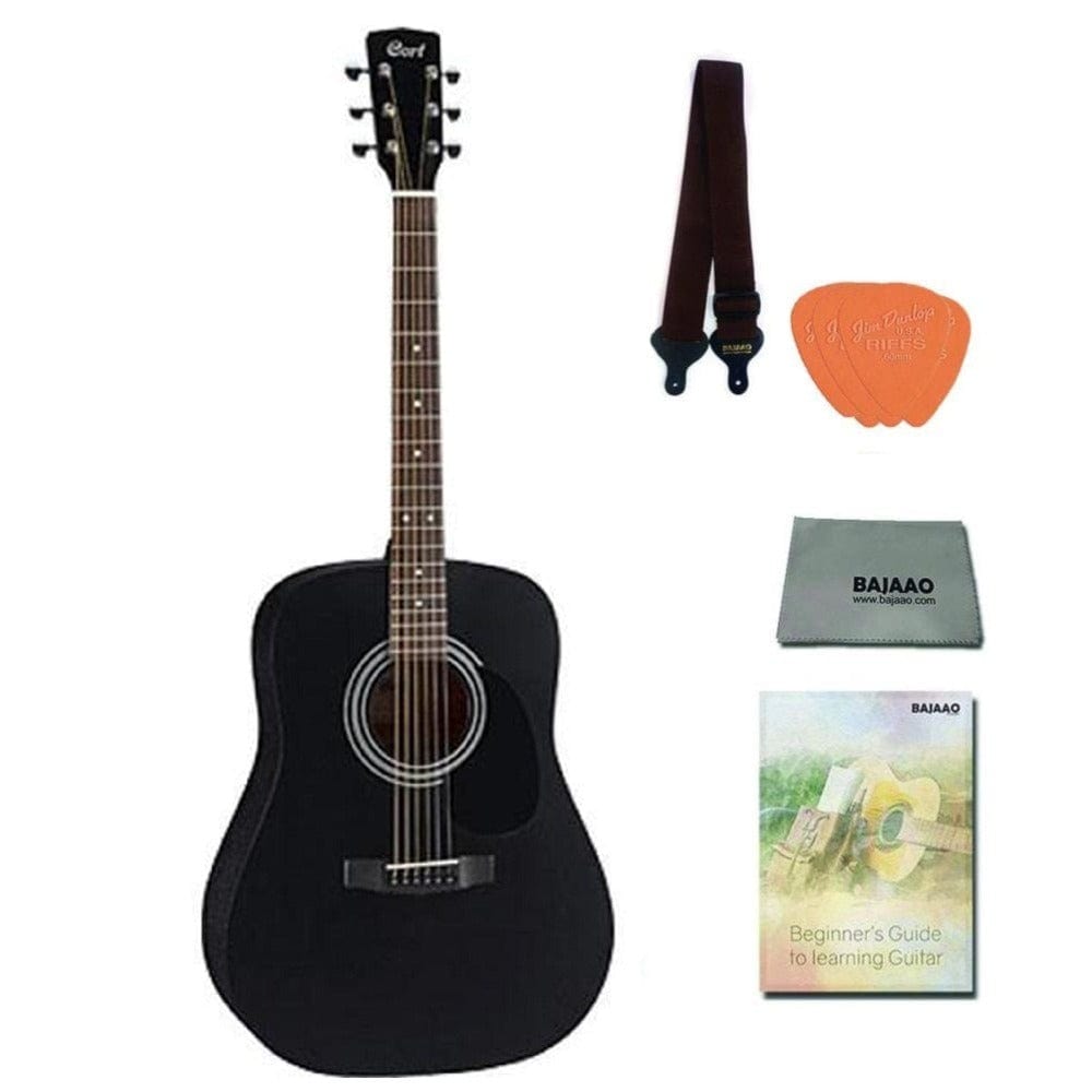 Cort Acoustic Guitars Pack / Black Satin Cort AD810 Dreadnought Acoustic Guitar with E-Book