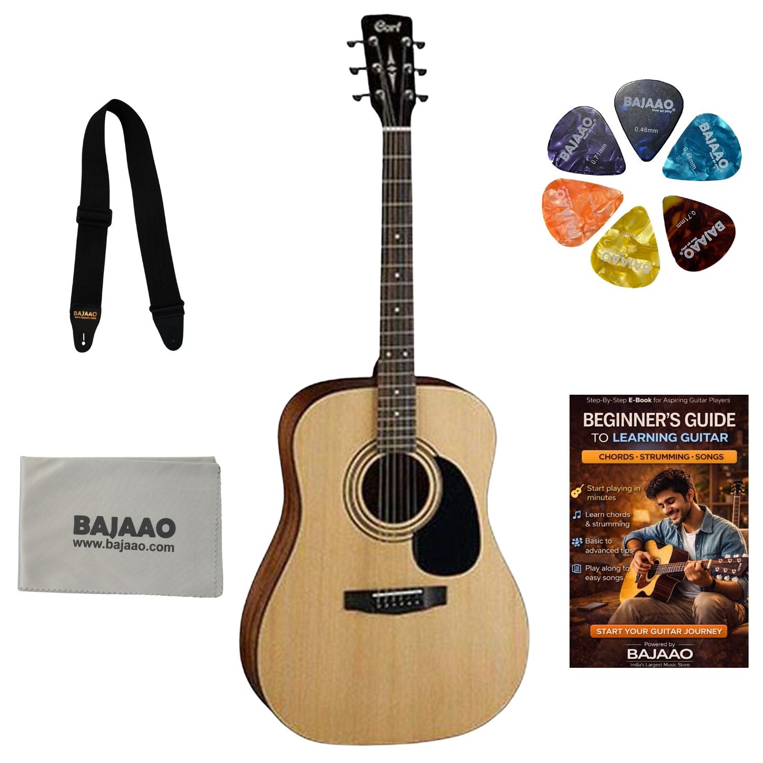 Cort Acoustic Guitars Pack / Natural Cort AD810 Dreadnought Acoustic Guitar with E-Book#type_pack,color_natural
