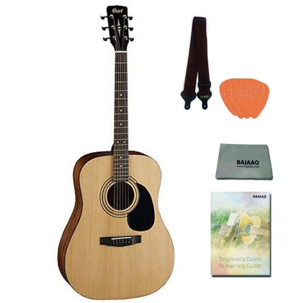Cort Acoustic Guitars Pack / Natural Cort AD810 Dreadnought Acoustic Guitar with E-Book