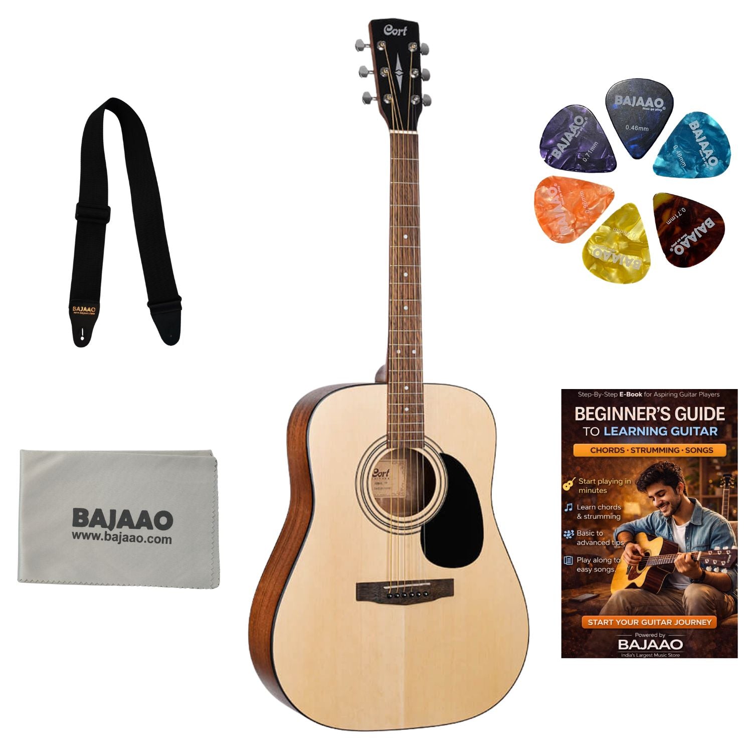 Cort Acoustic Guitars Pack / Open Pore Cort AD810 Dreadnought Acoustic Guitar with E-Book#type_pack,color_open-pore
