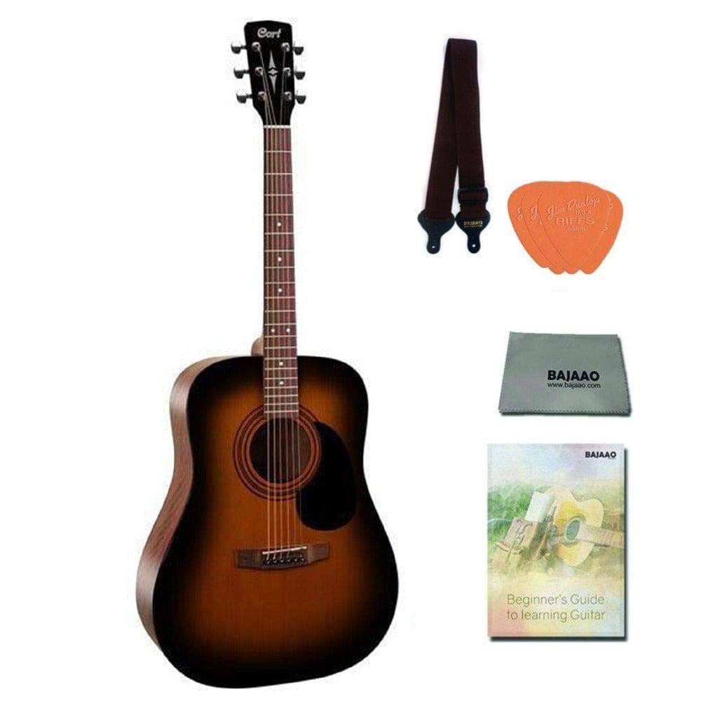Cort Acoustic Guitars Pack / Satin Sunburst Cort AD810 Dreadnought Acoustic Guitar with E-Book