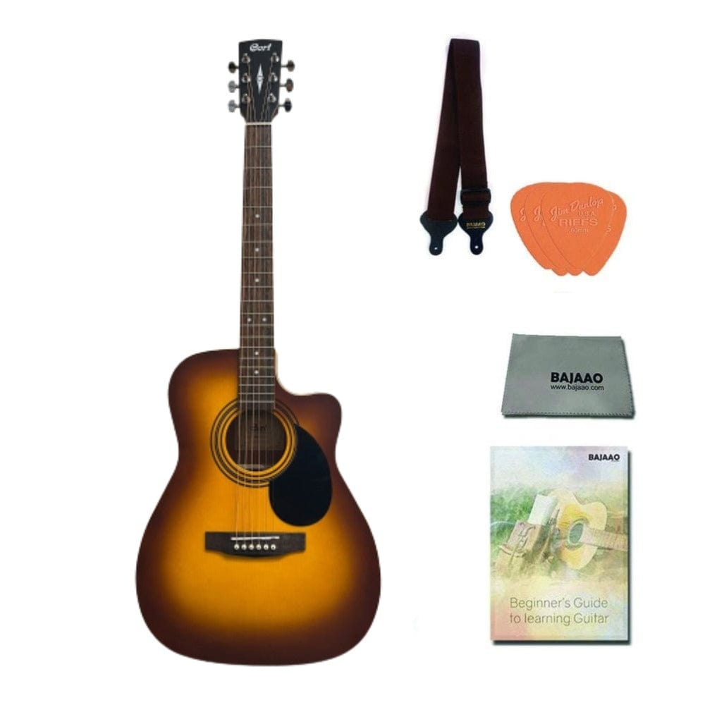 Cort Acoustic Guitars Pack / Sunburst Cort AF500C Standard Series Cutaway 6 String Acoustic Guitar