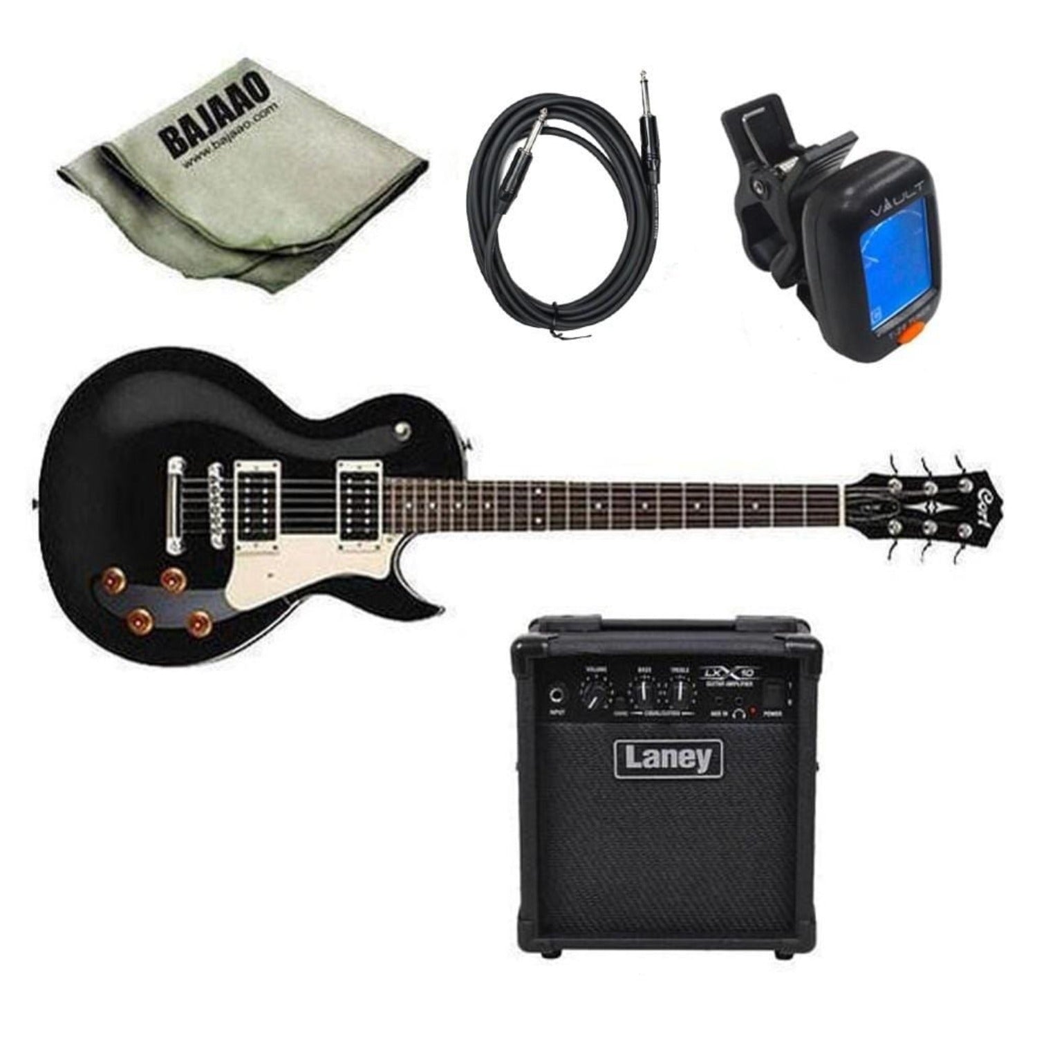 Cort Electric Guitars Bundles Black With Laney LX10 Cort CR100 Les Paul Style Electric Guitar Standard Guitar Bundle with Amplifier, Tuner, Cable and Polishing Cloth #title_black-with-laney-lx10