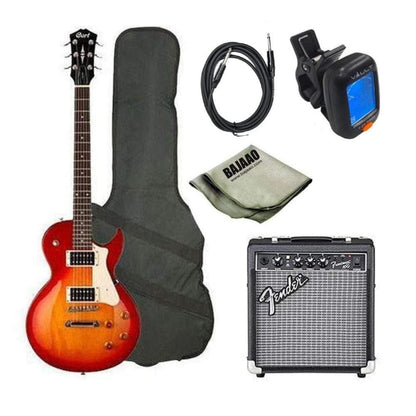 Cort Electric Guitars Bundles Cherry Red Sunburst With Fender Frontman 10G Cort CR100 Les Paul Style Standard Electric Guitar Bundle 