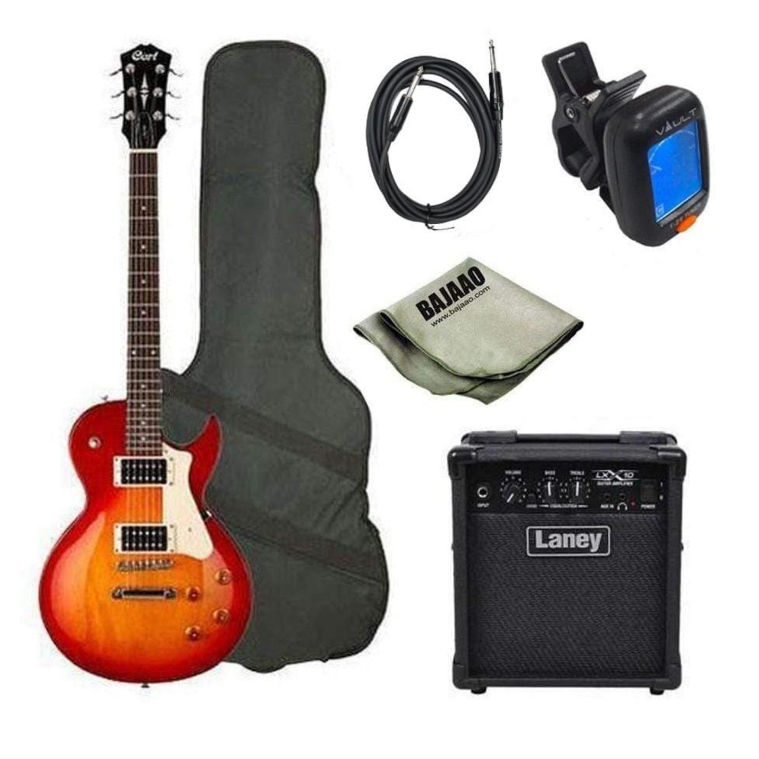 Cort Electric Guitars Bundles Cherry Red Sunburst With Laney LX10 Cort CR100 Les Paul Style Standard Electric Guitar Bundle #title_cherry-red-sunburst-with-laney-lx10