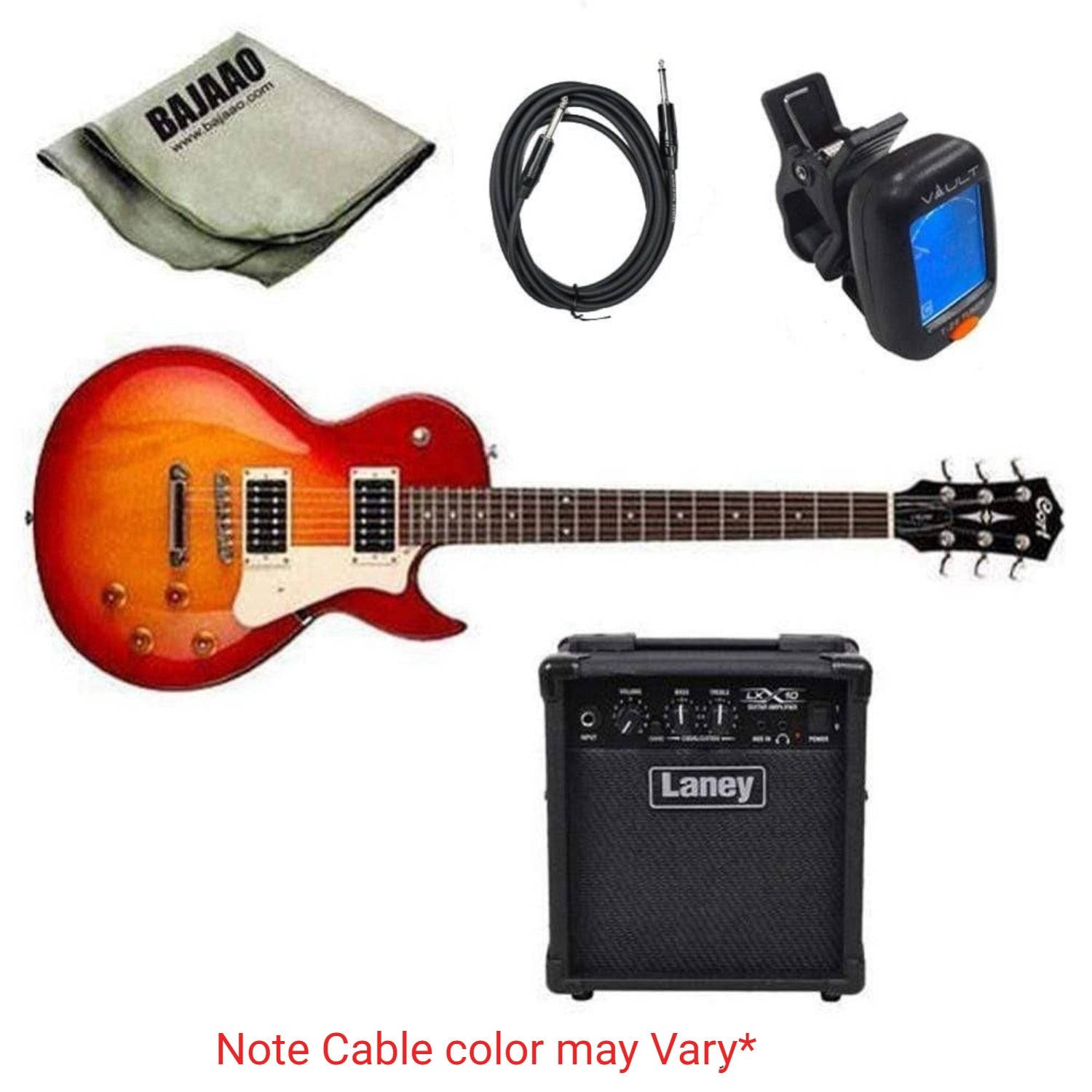 Cort Electric Guitars Bundles Cort CR100 Les Paul Style Electric Guitar Standard Guitar Bundle with Amplifier, Tuner, Cable and Polishing Cloth #title_cherry-red-sunburst-with-laney-lx10