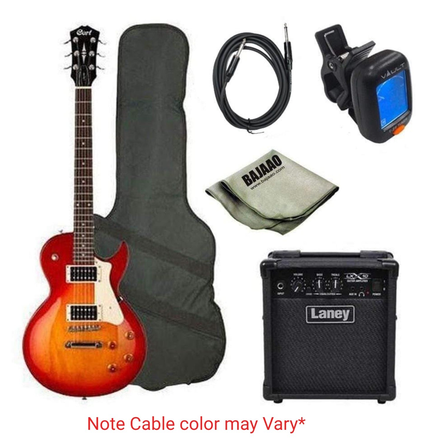 Cort Electric Guitars Bundles Cort CR100 Les Paul Style Standard Electric Guitar Bundle #title_cherry-red-sunburst-with-laney-lx10