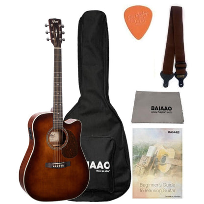 Cort Electro Acoustic Guitar Bundles Brown Burst Cort MR500E Dreadnought Cutaway Electro Acoustic Guitar with Gigbag, Strap, Polishing Cloth, Pick and Ebook 