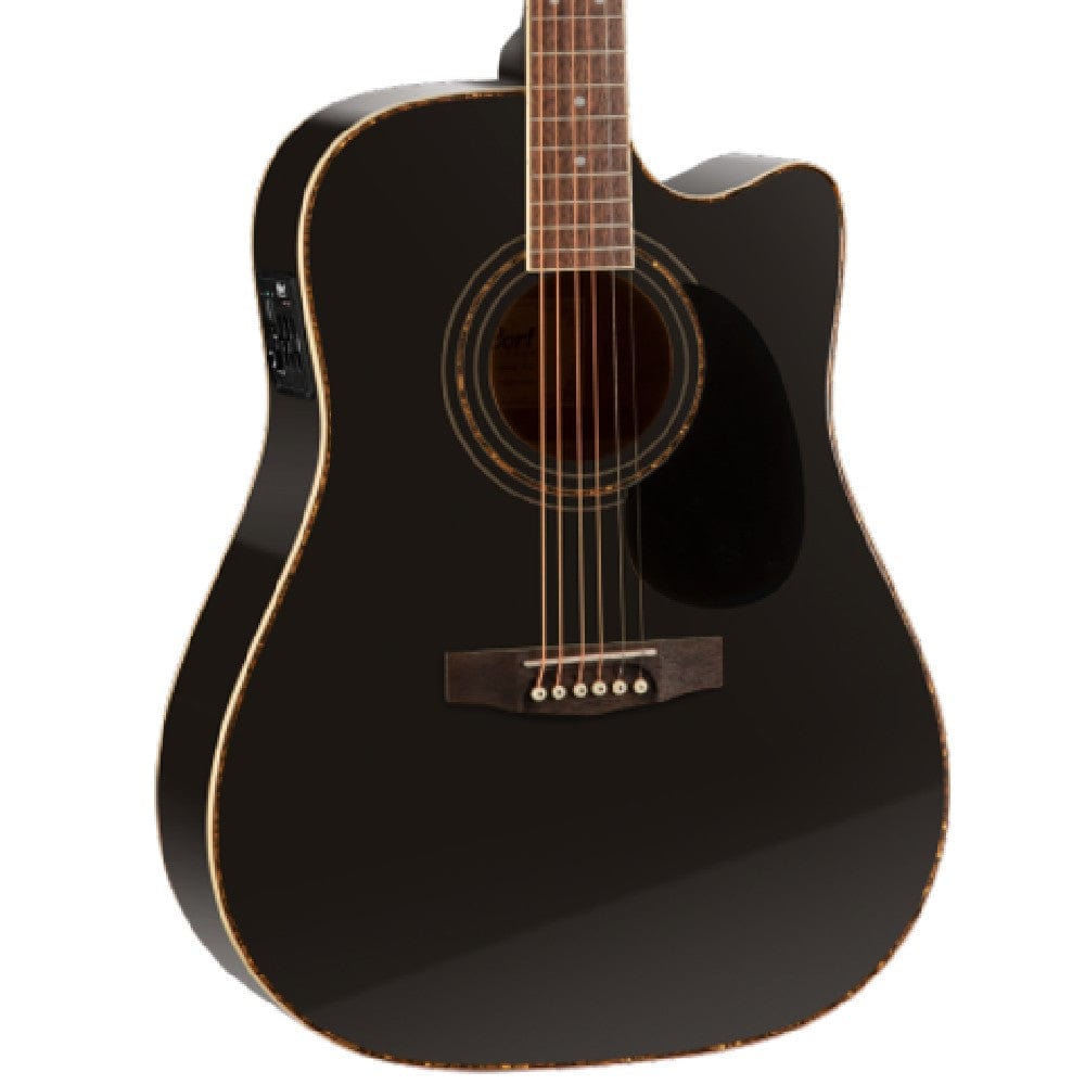 cort electro acoustic guitar bundles cort ad880ce cutaway electro acoustic guitar with gigbag, strap, polishing cloth, pick and ebook    #color_black