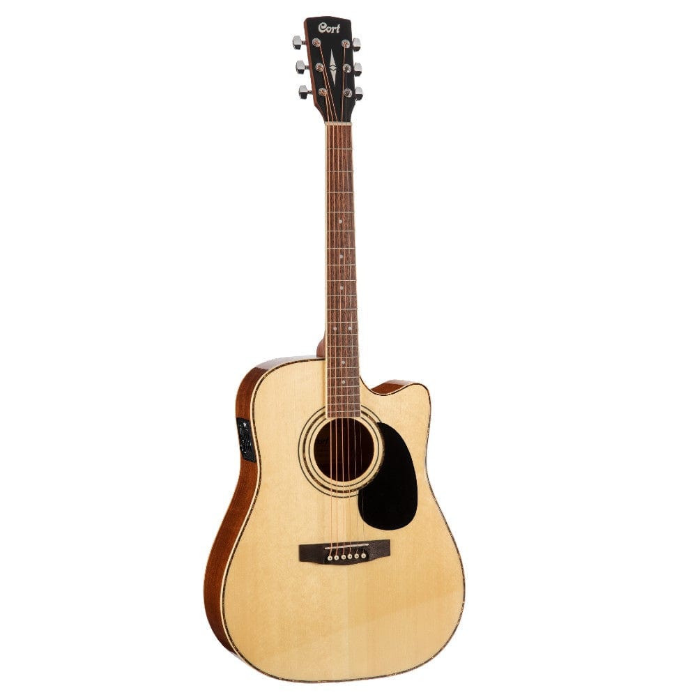 cort electro acoustic guitar bundles natural cort ad880ce cutaway electro acoustic guitar with gigbag, strap, polishing cloth, pick and ebook    #color_natural