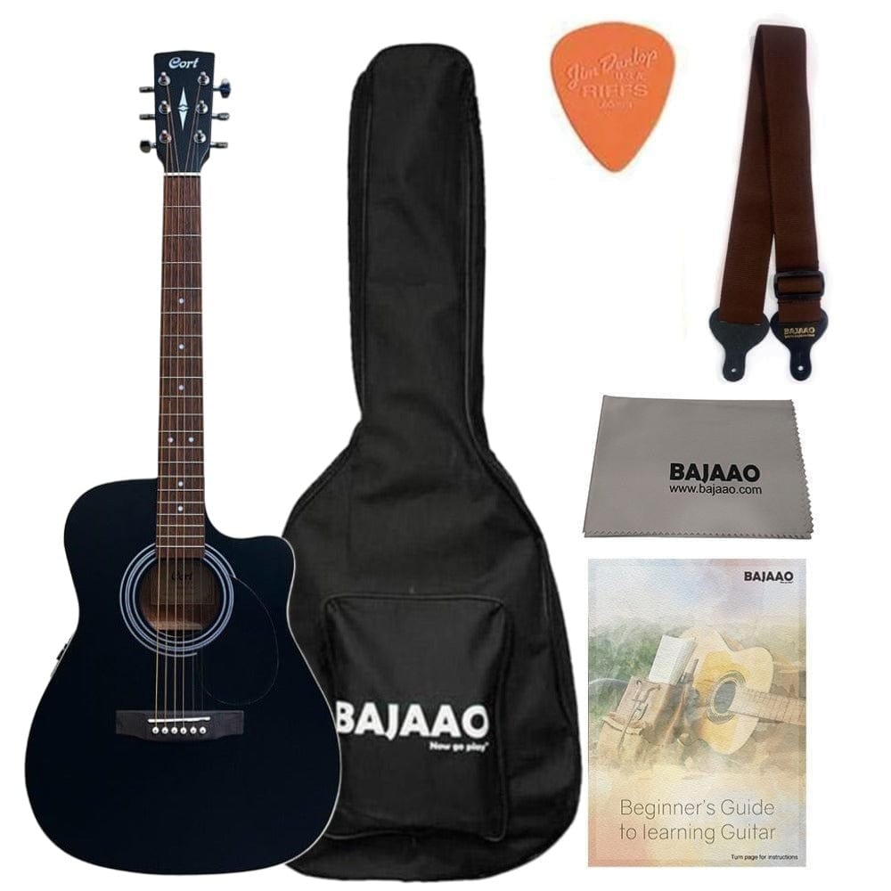 Cort Electro Acoustic Guitar Bundles Open Pore Cort AF500CE Standard Series Open Pore Electro Acoustic Guitar with Gigbag, Strap, Picks, Polishing Cloth & Ebook