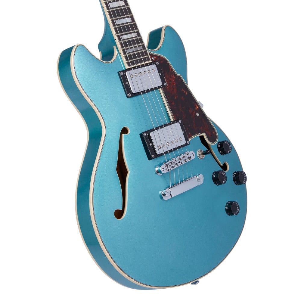 d'angelico electric guitars d'angelico premier mini dc semi-hollow 6 string electric guitar    #color_ocean-turquoise