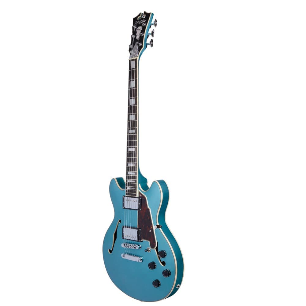 d'angelico electric guitars d'angelico premier mini dc semi-hollow 6 string electric guitar    #color_ocean-turquoise