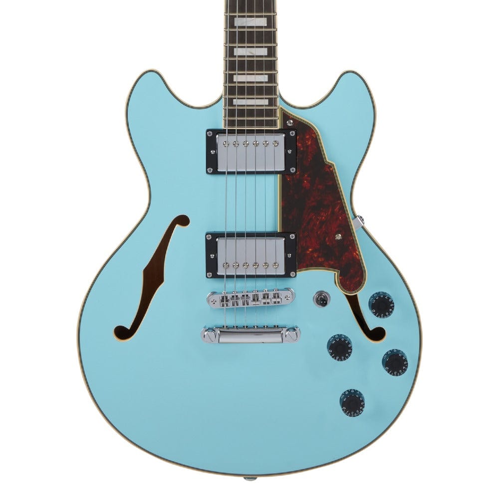 d'angelico electric guitars d'angelico premier mini dc semi-hollow 6 string electric guitar    #color_sky-blue