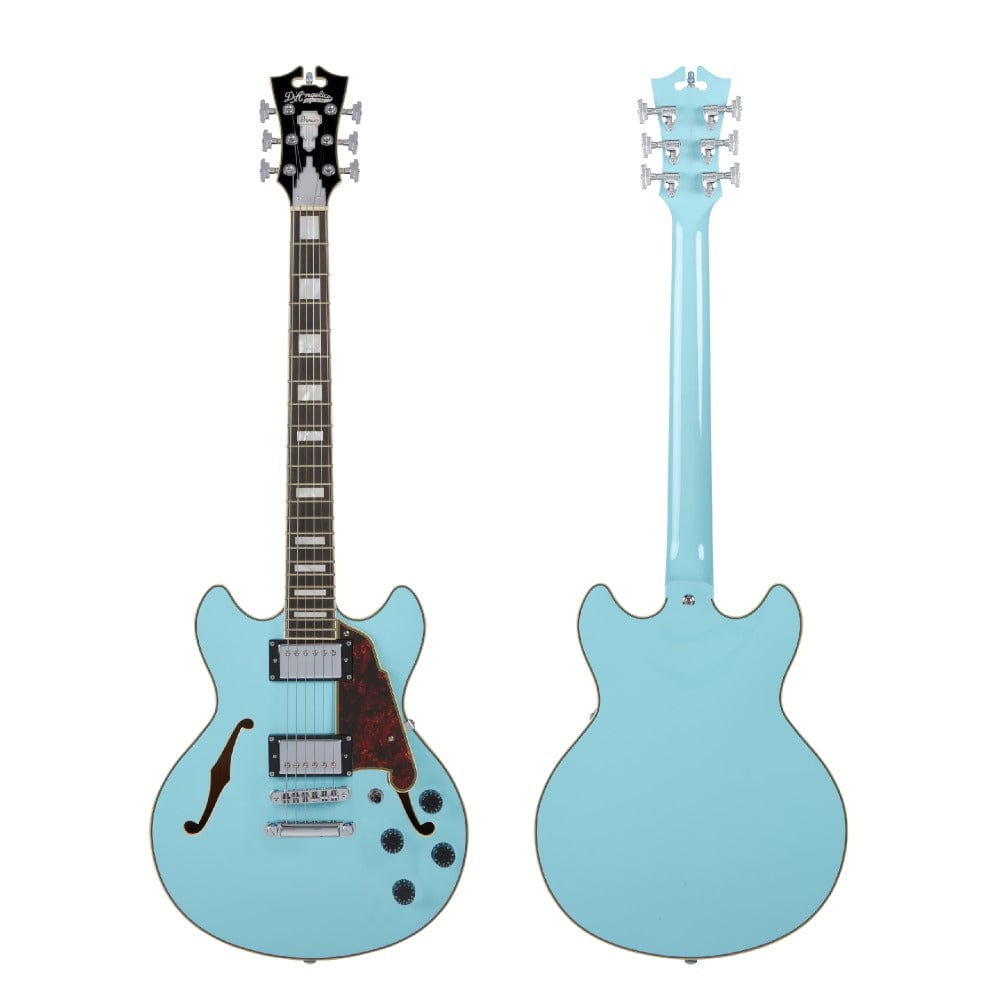 d'angelico electric guitars d'angelico premier mini dc semi-hollow 6 string electric guitar    #color_sky-blue