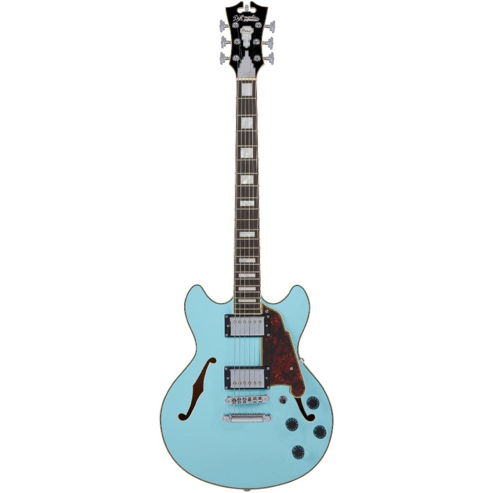 d'angelico electric guitars sky blue d'angelico premier mini dc semi-hollow 6 string electric guitar    #color_sky-blue