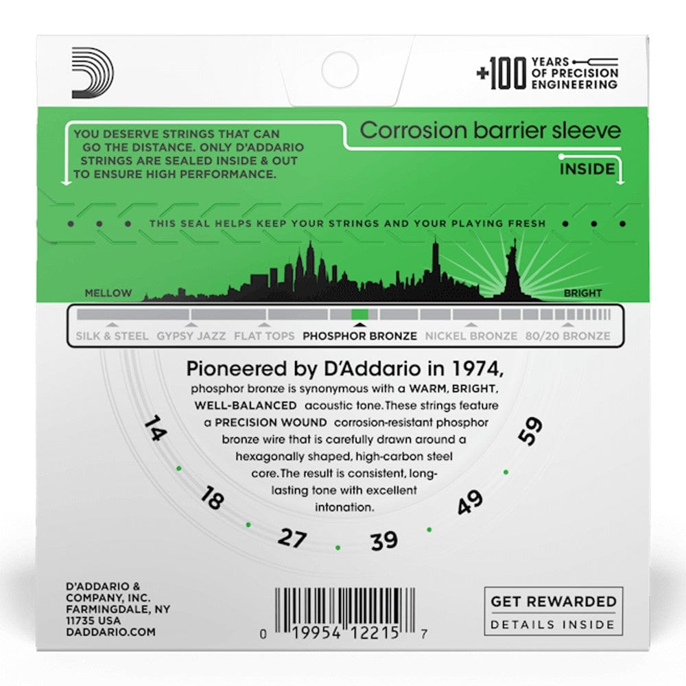 DAddario Acoustic Guitar Strings 0.014-0.059 D'Addario Phosphor Bronze  Heavy Acoustic Guitar String Set