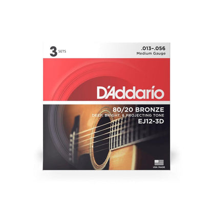 daddario acoustic guitar strings d'addario ej12 3d 3 pack bronze acoustic guitar