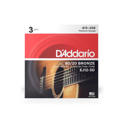 DAddario Acoustic Guitar Strings D'Addario EJ12 3D 3 Pack Bronze Acoustic Guitar