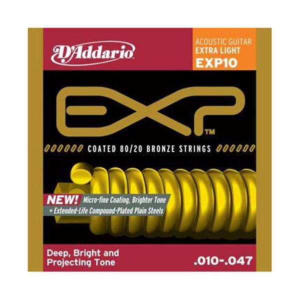 daddario acoustic guitar strings d'addario exp10 coated 80/20 bronze extra light acoustic strings