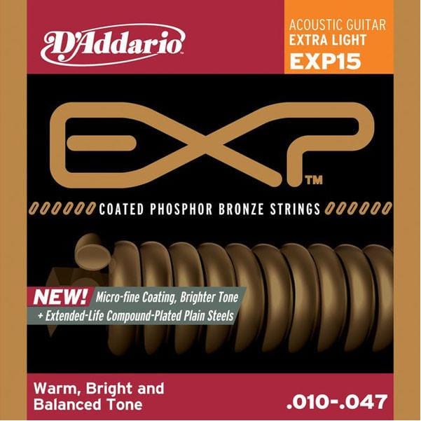 daddario acoustic guitar strings d'addario exp15 phosphor bronze extra light acoustic guitar string